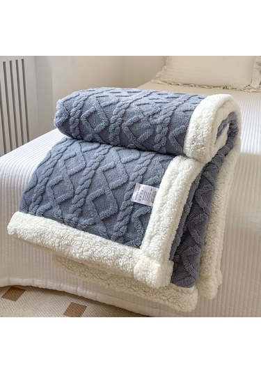 Hqgoodstore Yeni Ev Basit Düz Renk Kalınlaştırılmış Kuzu Kadife Çift Yumuşak Tek Battaniye Göl Mavisi 150 200cm Mavi