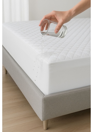Yatak Alezi Pamuklu Kapitone Fitted Full Kenar Sıvı Geçirmez Yatak Koruyucu Beyaz