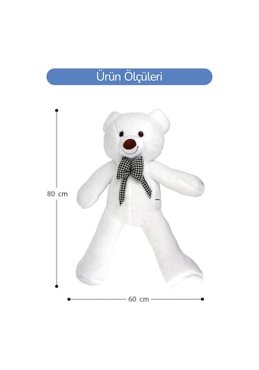 80 Cm Büyük Boy Yumuşak Papyonlu Oyuncak Ayıcık Beyaz