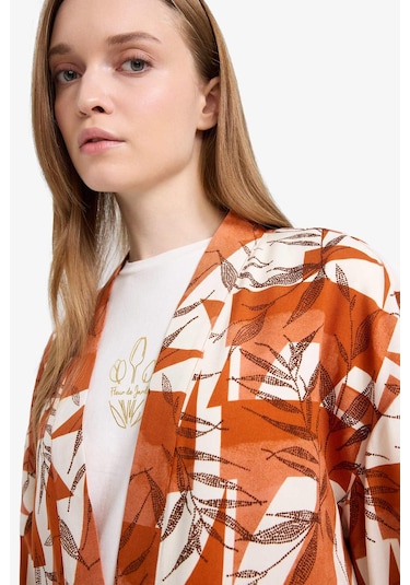 Defacto Relax Fit Bisiklet Yaka Desenli Viskon Kimono E7262ax25smog613 Turuncu