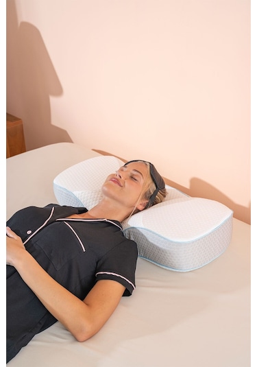 Visco Luna Boyun Destekli Ortopedik Visko Yastık 67 36 12cm Beyaz