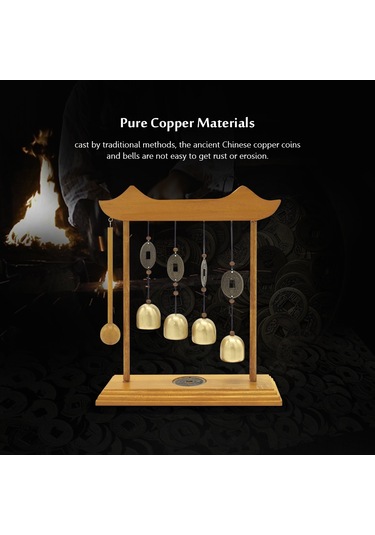 Ranyeek Ev Dekorasyonu Mutfak Züccaciye: Bakır Ve Ahşap Dört Zilli Zil, 220x200x50mm, 100g