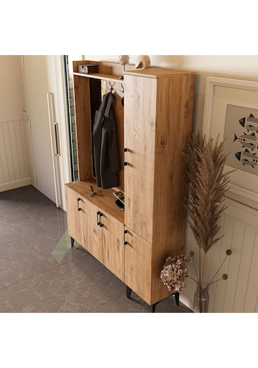 Set 5100-5102 Inca Sol Aynalı 5 Kapaklı 4 Askılı Raflı Portmanto Atlantik Çam Çam