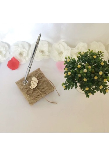 Xiyyadms Düğün Misafir Defteri İmza Seti: Gümüş Renkli Kumaş Kalem + Kalemlik - Nikah, Nişan Ve Özel Günler İçin