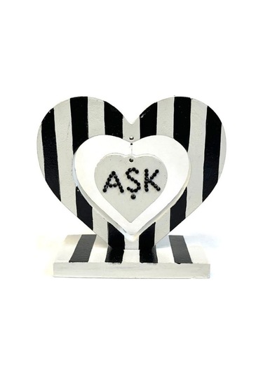 Uretti - Hülya 6683 5423 El Yapımı Siyah Beyaz Çizgili Kalp Şeklinde Dekoratif / Hediyelik Obje 1 Adet