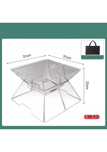 Shufa Taşınabilir Paslanmaz Çelik Ateş Yakma Standı, Kolay Sökülüp Takılabilir Mangal / Barbekü Izgarası 31 31 22cm Gri