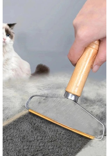 Ahşap Saplı Metal Kazak - Elbise - Halı Tüyü Temizleme Çift Taraflı Tüy Tiftik Toparlayıcı Renkli