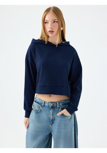 Long Crop Kadın Sweatshirt Lacivert