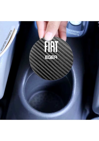 Fiat Egea Siyah Karbon Araç Bardak Altlığı Fiat Logolu Egea Özel Üretim 2 Adet 7 Cm 2 Adet