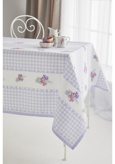Ays Home Lila Çiçekli Pötikareli Yemek Masası Örtüsü