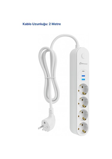 Techmaster 2 Usb+type-c Akım Çocuk Korumalı 4lü Priz 2mt Beyaz Diğer
