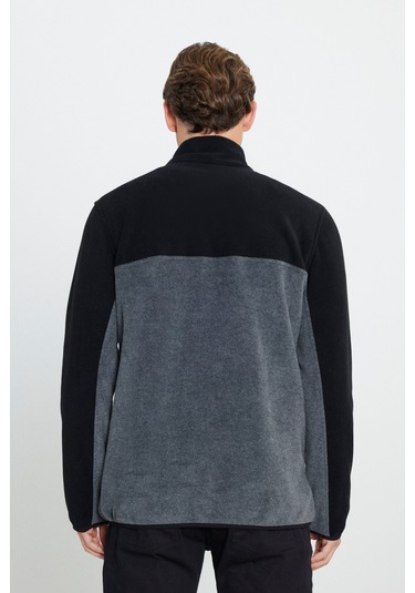 AC&Co / Altınyıldız Classics Erkek Siyah-Antrasit Standart Fit Günlük Rahat Çift Renkli Polar Spor Sweatshirt 4A5221100015SSAS
