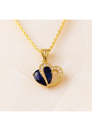 14 Ayar Altın Kalp Kesim Doğum Taşı Kolye Kişiye Özel Renkli Taş Tasarımı Altın