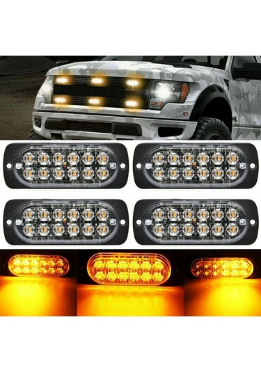 Dofolink 4 Adet Sarı 12 Ledli Frenleyici, Araç Acil Uyarı Işıkları, 18 Flaş Modu, Ip67 Su Geçirmez, 12-24v Dc Siyah