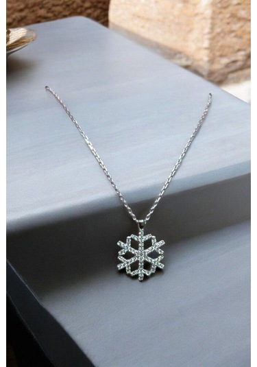 Modagümüşevi 925 Ayar Gümüş Kar Tanesi Kolye, Gümüş Kadın Kolye, Kar Tanesi Kolye