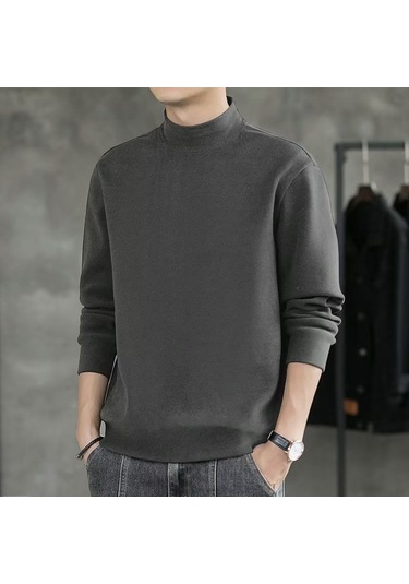 Erkek Sonbahar/kış Polar Kapşonlu Üst Yarı Yüksek Yaka Bol Uzun Kollu Tişört Sıcak Tabanlı Gömlek Erkek Gri Erkek Sonbahar/kış Polar Kapşonlu Üst Yarı Yüksek Yaka Bol Uzun Kollu Tişört Sıcak Tabanlı Gömlek Erkek Gri