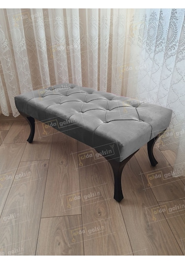 Kapitoneli Ayak Ucu Kapı Önü Antre Bench Puf Siyah Ayak 90 45 Gri