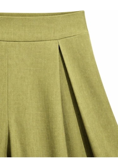Mixray 4897 Kadın Yırtmaçlı Pileli Asimetrik Dökümlü Pantolon Olive
