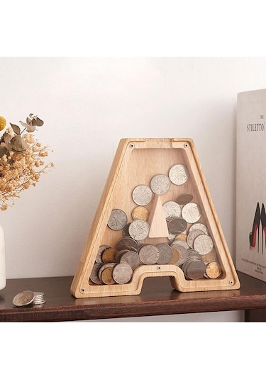 26 Alfabe Kumbara Madeni Para Kumbara Ahşap Harf Tasarruf Kutusu Masaüstü Süsü Ev Dekorasyonu El Sanatları Çocuklar İçin