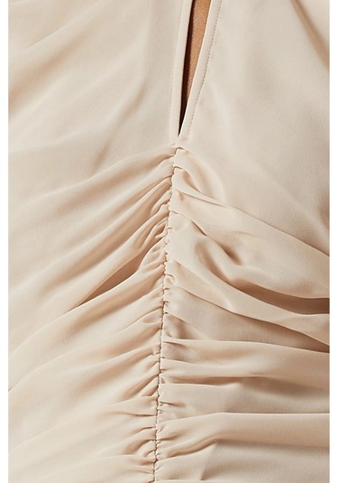 Rotate Birger Christensen Şifon Büzgülü Off White, Romantik Zarif Kadın Bluz Krem