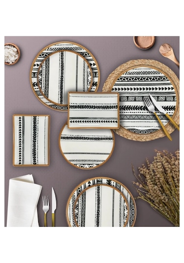 Porland Elenco 18 Parça 6 Kişilik İkram ve Kahvaltı Takımı Beyaz - Siyah