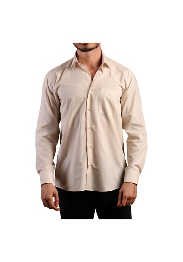 Bej Büyük Beden Rahat Kesim Cepli Uzun Kol Regular Fit Erkek Gömlek - 150-11 001