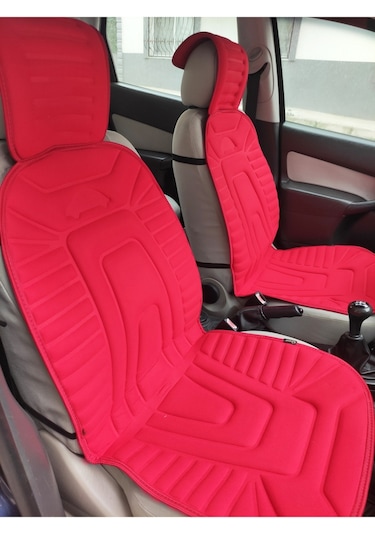 2,li Kırmızı Oto Koltuk Kılıfı Minder Alkantra Kumaş Kabartmalı