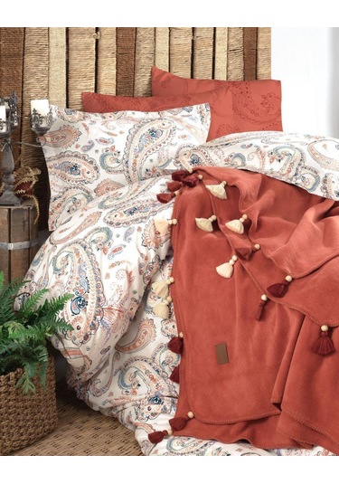 Boho Chic Çift Kişilik Püsküllü Battaniyeli Nevresim Seti - Tarçı