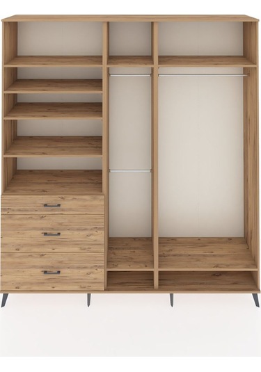 Hyperion Dolap 9 Raflı 3 Çekmeceli 3 Askılı 220x44x243 Çam-çam/çam Atlas Çam/atlas Çam