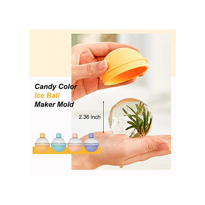 Fosenze Silikon Buz Küre Seti 4'lü, 2.5 İnç, Yiyecek Dereceli, Whiskey Ve Kokteyller İçin, Kolay Çıkarma, Sürekli Soğutma, Stackable Turuncu