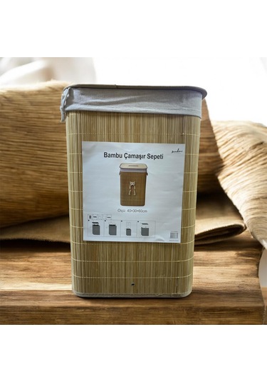 Sever Bambu Peluşlu Çamaşır Sepeti Bambu
