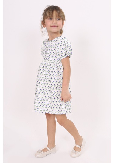Toontoy Kız Çocuk Lale Desenli Elbise Lacivert