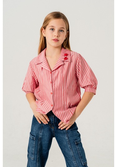 Kız Çocuk Beden Pileli Gömlek 3151 Kırmızı