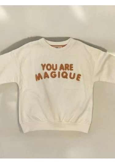 Kız Çocuk Nakışlı You Are Magique Yazılı Sweatshirt-14908 Ekru
