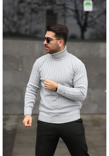 Martino Butik Unisex Balıkçı Yaka Gri Triko Kazak Gri