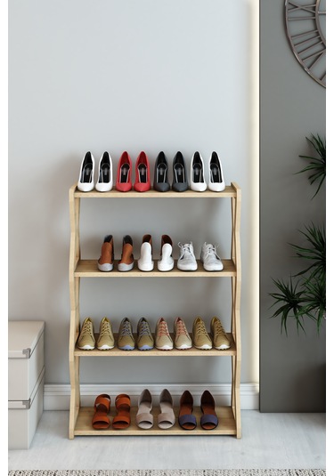 Zühre Safir Meşe -beyaz -4 Raflı Ahşap Ayakkabılık -çok Amaçlı Dekoratif Raf, Organizer Safirmeşe