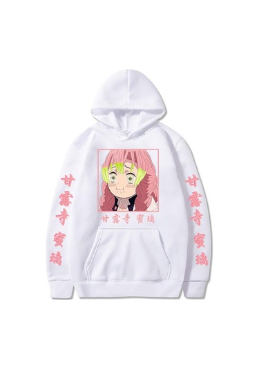 Manga Demon Slayer Hoodies Kimetsu No Yaiba Anime Harajuku Sevimli Kanroji Mitsuri Loog Kollu Kazak Kapşonlu Beyaz