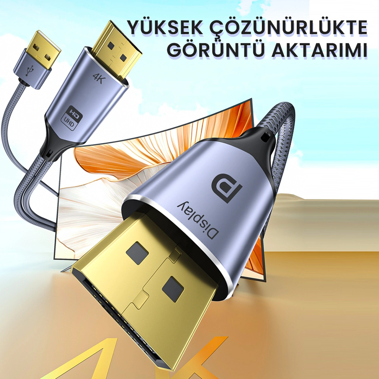 Veggieg Hdmı To Displayport Dp 4k 60hz Usb Görüntü Aktarma Kablosu 2 Metre