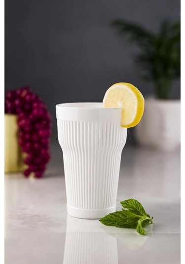 Akrilik Beyaz Tekli Uzun Bardak & Su Meşrubat Bardağı 400 Ml Cam Değildir Beyaz