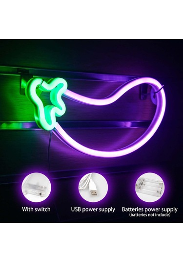 Suntek Led Patlıcan Neon Burcu Duvar Lambası Gece Dekorasyon Beyaz Çok Renkli