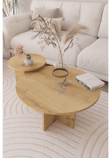 2 Li Orta Sehpa Seti, İskandinav Stil, Bohem, 72 Cm, 40 Cm - Safir Meşe