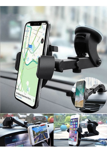 Thentech Boyu Ayarlanabilir Vantuzlu Torpido Ve Cama Sabitlenebilir Telefon Tutucu Siyah