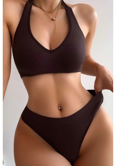 Kadın Kahverengi Seamless Tanga Sütyen Takım Çok Renkli