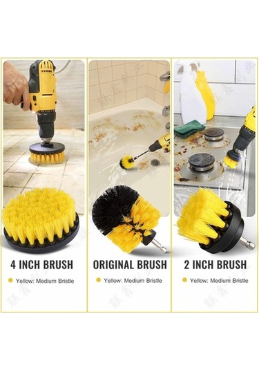 Ulzyvf 3 Parça Sarı Matkap Fırça Seti - Mutfak & Banyo Temizliği İçin Dayanıklı Sarı, Mutfak & Banyo İçin Sarı