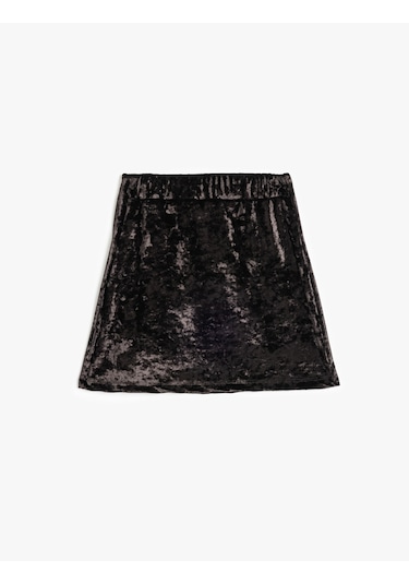 Koton Fiyonk Detaylı Mini Kadife Etek Siyah 5wkg70092ak Siyah