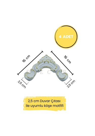 Diecor Dekoratif Polimer 2,5 Cm Duvar Çıtası Uyumlu Köşe Motifi Sarı Beyaz 16 X 16 Model:xa87