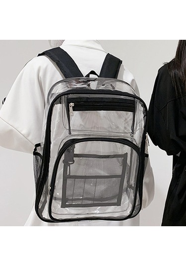 Homyl Spor Erkekler Için Şeffaf Sırt Çantası 2 Yollu Zip Siyah