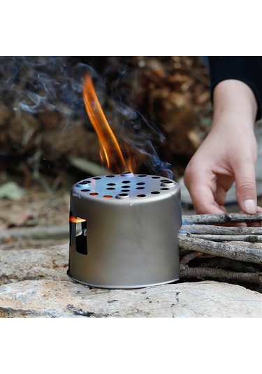 Titanyum Yuvarlak Tek Parça Odun Sobası Gümüş