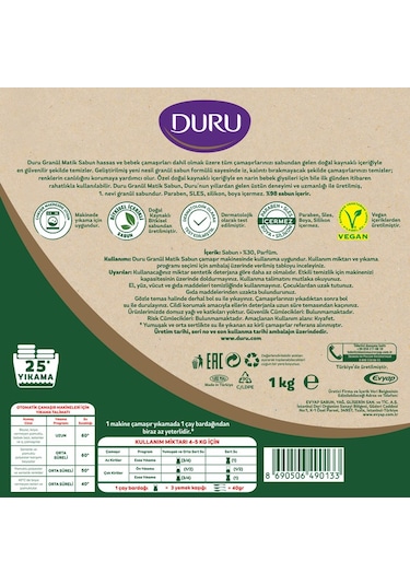 Duru Doğal Granül Matik Sabun Klasik 3 x 1 KG