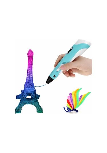 Ximistore9 Çocuklar İçin 3d Baskı Kalemi - Led Ekranlı, Sıcaklık Ayarlı, 3 Adet Pla Filament İle Usb Mavi